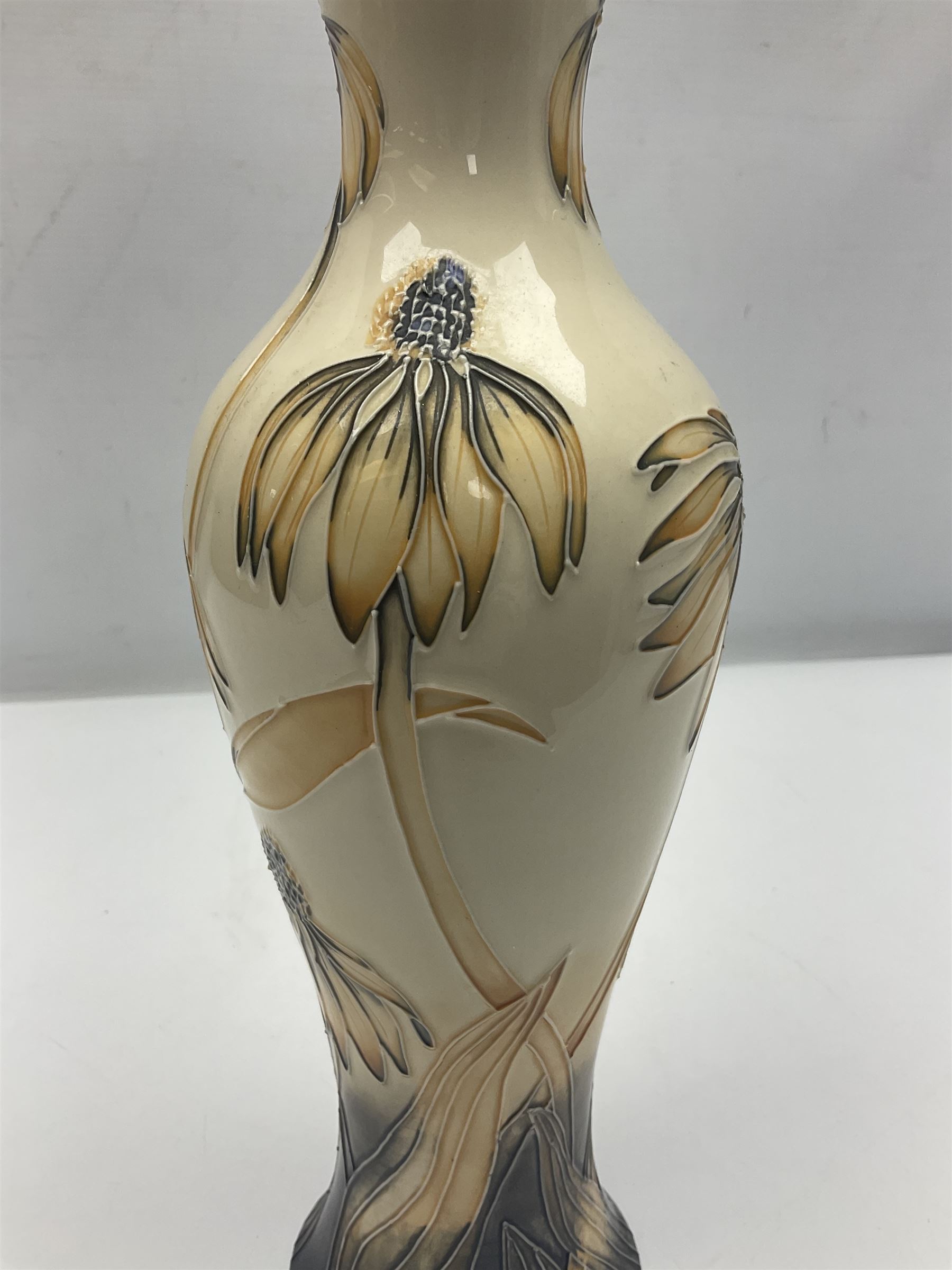 Moorcroft Cornflower pattern vase with fluted rim, by Anji Davenport, with impressed and printed mark beneath 