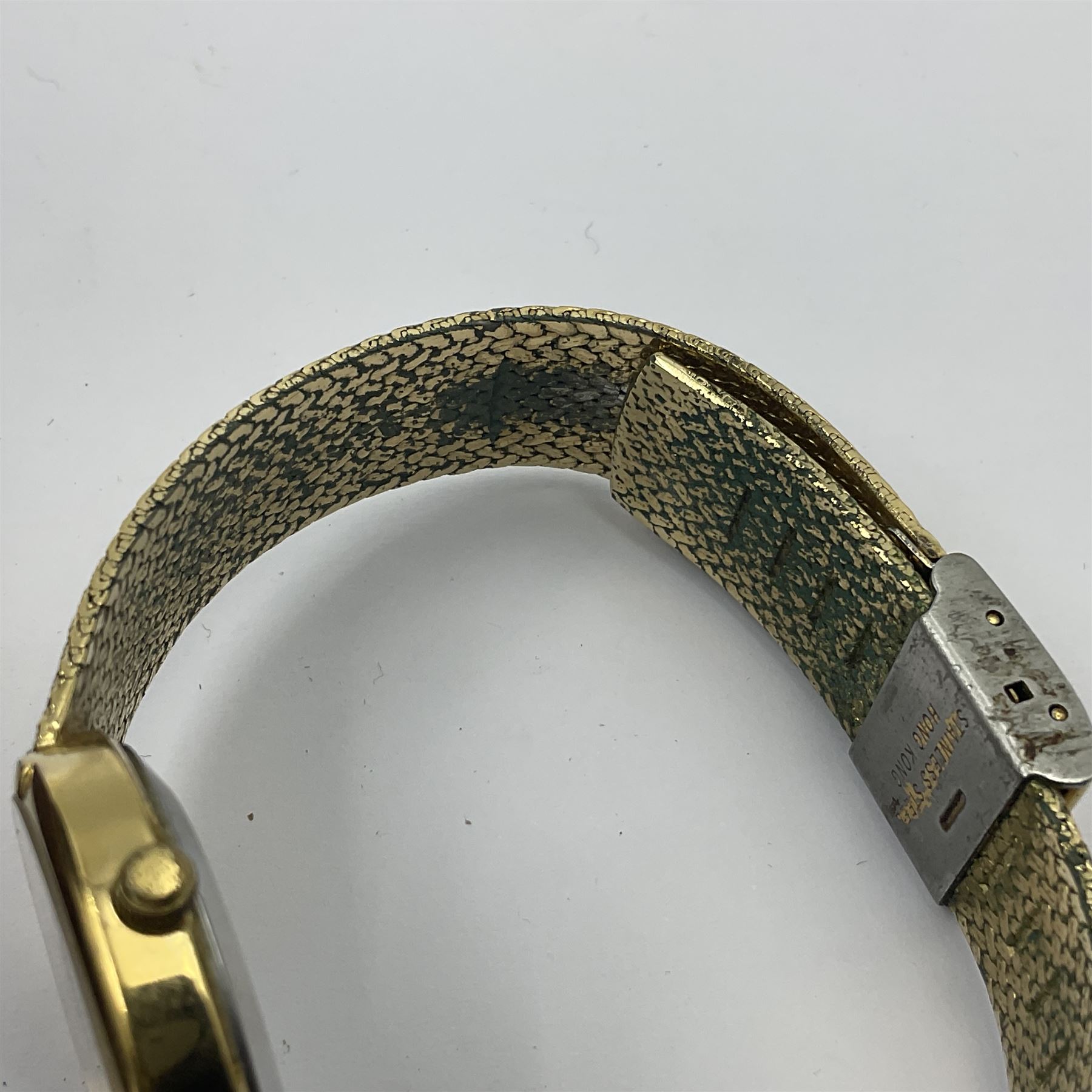 Gruen Precision gentleman's quartz wristwatch, with stone set black dial, on a stainless steel gilt metal strap, in original box