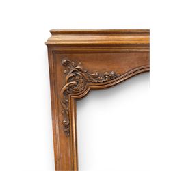 Early 20th century French oak window surround, shaped top with carved shell and acanthus leaf detail 