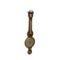 Late 19th century mahogany  mercury barometer by  Ciceri & Pine Edinburgh -  with a swans neck pediment, brass finial and rounded base, with a  circular hygrometer, boxed mercury thermometer, level bubble and 8