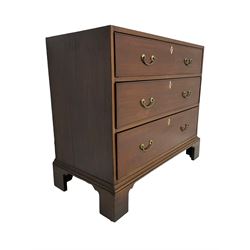 19th century mahogany chest, fitted with three graduating cock-beaded drawers, each with bone escutcheons, on bracket feet