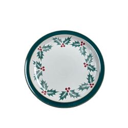 Denby Holly pattern Christmas ceramics, comprising four dinner plates, four side plates, and four bowls 
