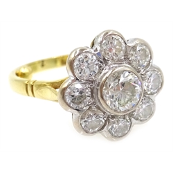  Diamond flower set gold ring, hallmarked 18ct  