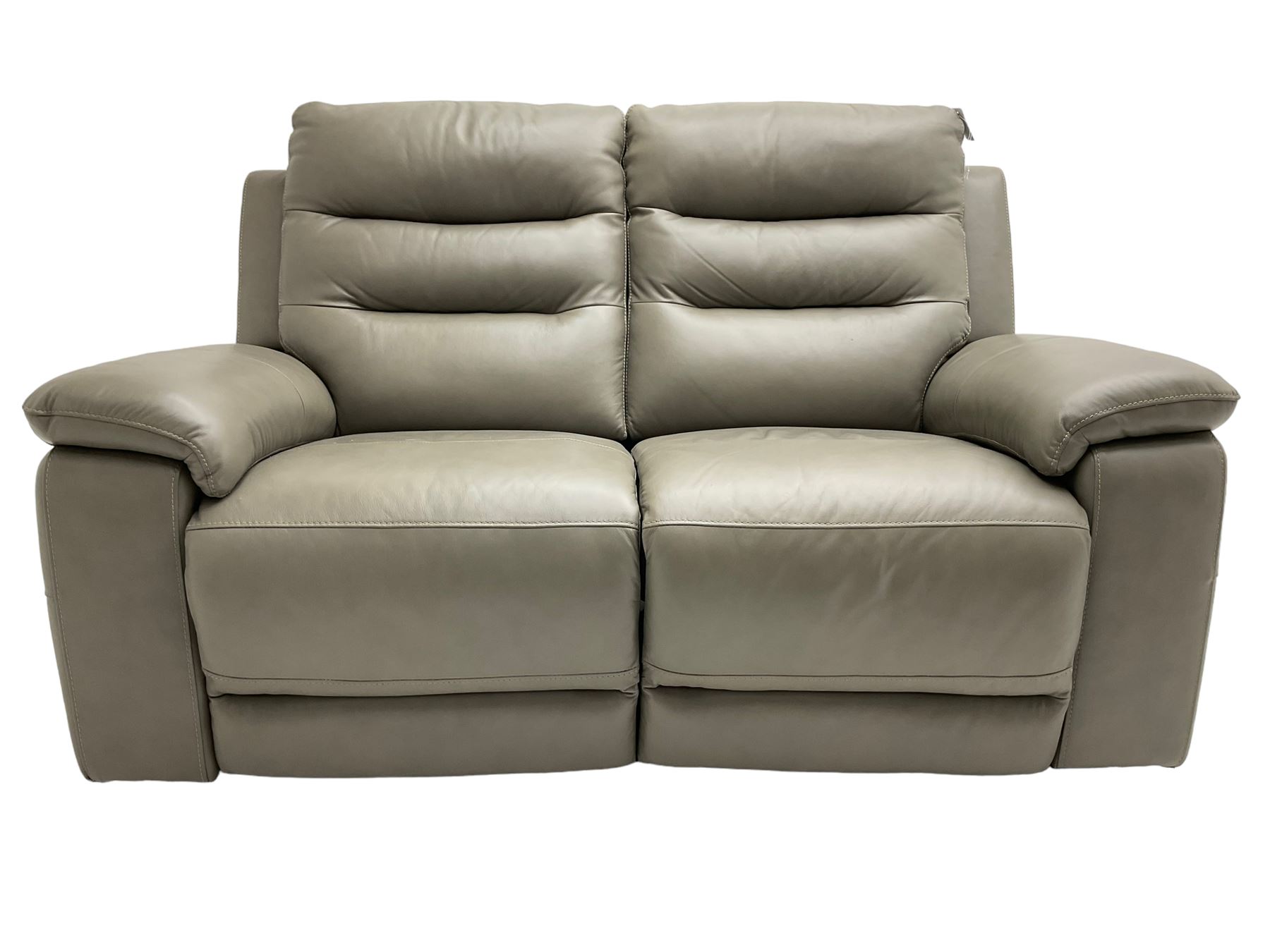 Violino - 'Atlanta' three-seat electric reclining sofa (W200cm, H100cm, D89cm); matching two-seat electric reclining sofa (W158cm); and matching electric reclining armchair (W100cm); upholstered in grey leather