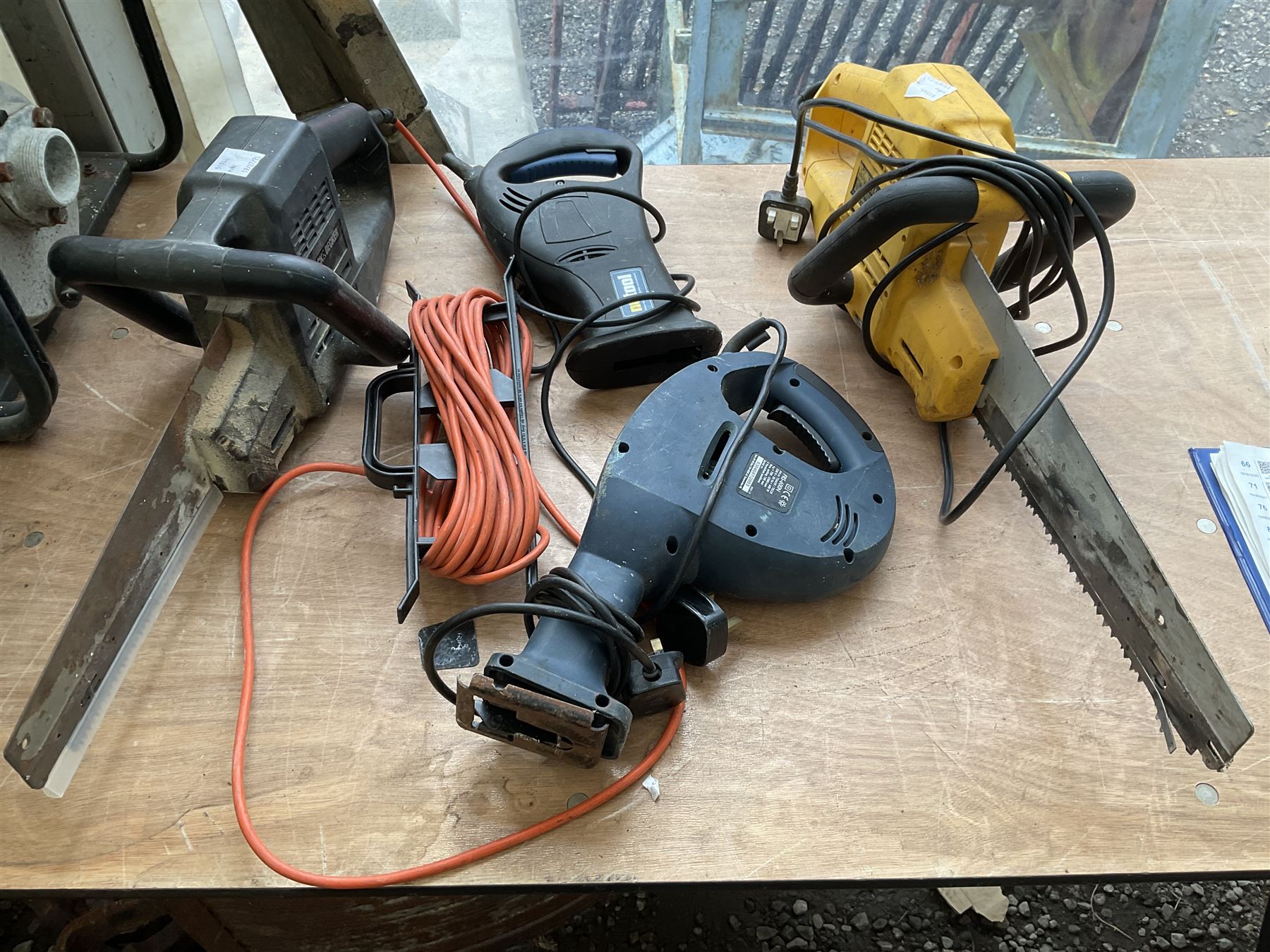 Set of four electric reciprocating saws with maintenance kit, DeWalt DW390, Black and Decker BD380 and Nutool - THIS LOT IS TO BE COLLECTED BY APPOINTMENT FROM DUGGLEBY STORAGE, GREAT HILL, EASTFIELD, SCARBOROUGH, YO11 3TX