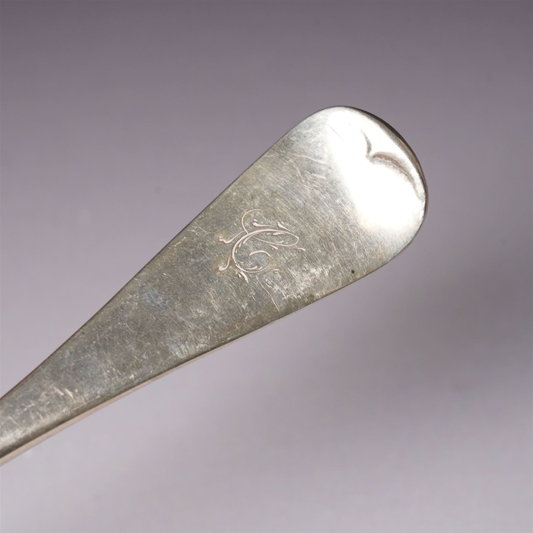 Five George IV Scottish silver table forks engraved with initial Glasgow 1829 Maker G Thomson, one German silver (800) spoon and five silver serviette rings
