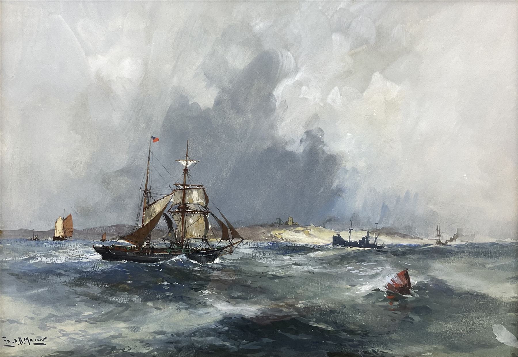 Frank Henry Mason (Staithes Group 1875-1965): 'An Inshore Passage', watercolour and gouache signed 24cm x 34cm 
Provenance: private collection; Tennants Auctioneers 23rd November 2006, sold together with a copy of the sale catalogue