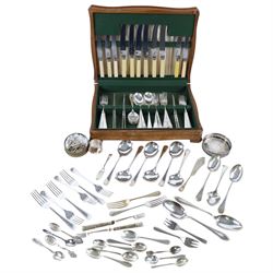 Silver napkin ring, hallmarked, together with silver plated canteen of cutlery and further...
