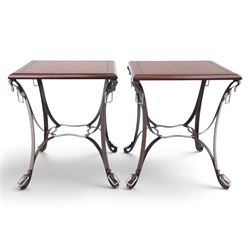 And So To Bed - pair of 'Handel' bedside or lamp tables, faux leather metal supports