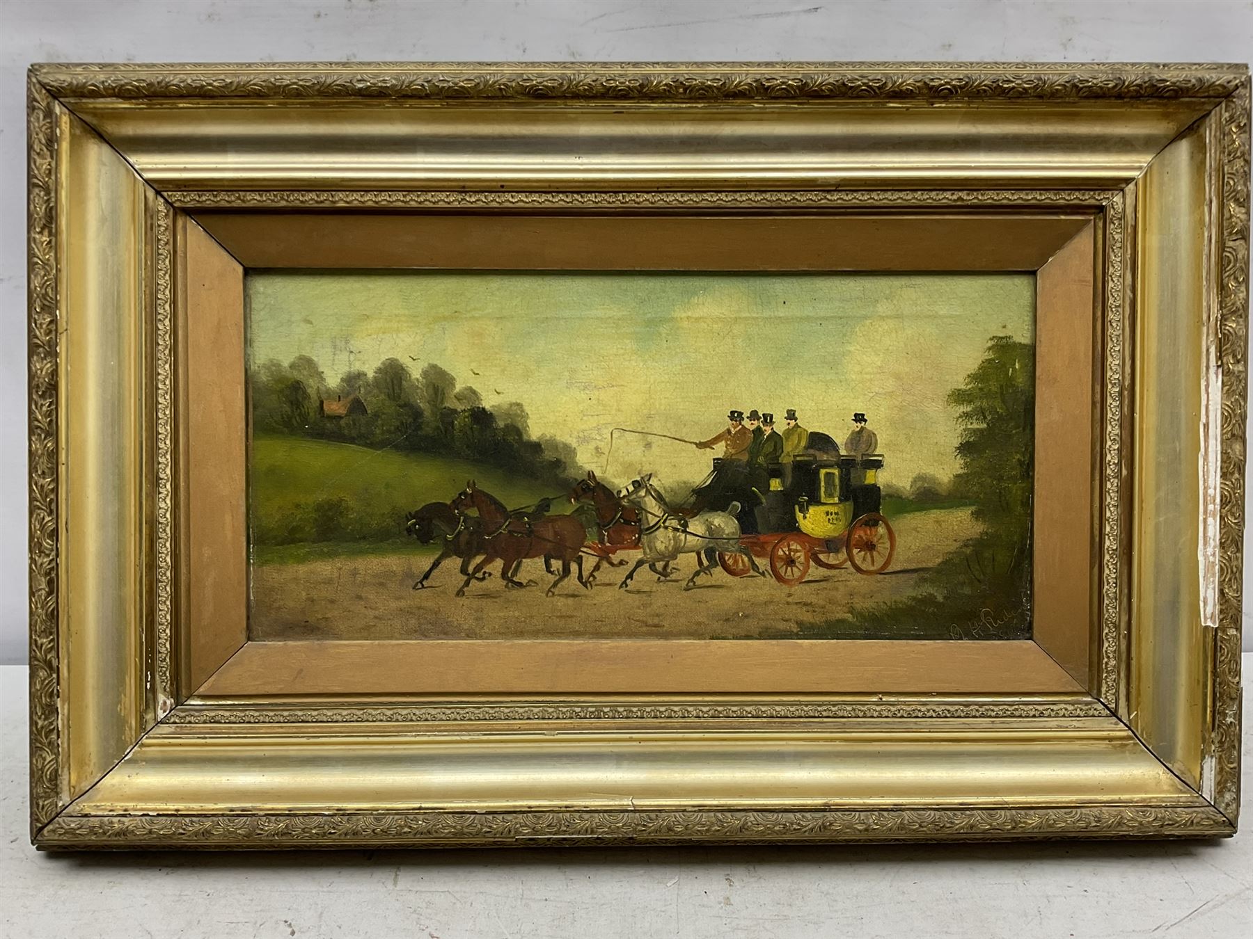 Philip Henry Rideout (British 1842-1920): Coaching Scenes, set of four oils on canvas signed 19cm x 40cm (one a/f) (4)