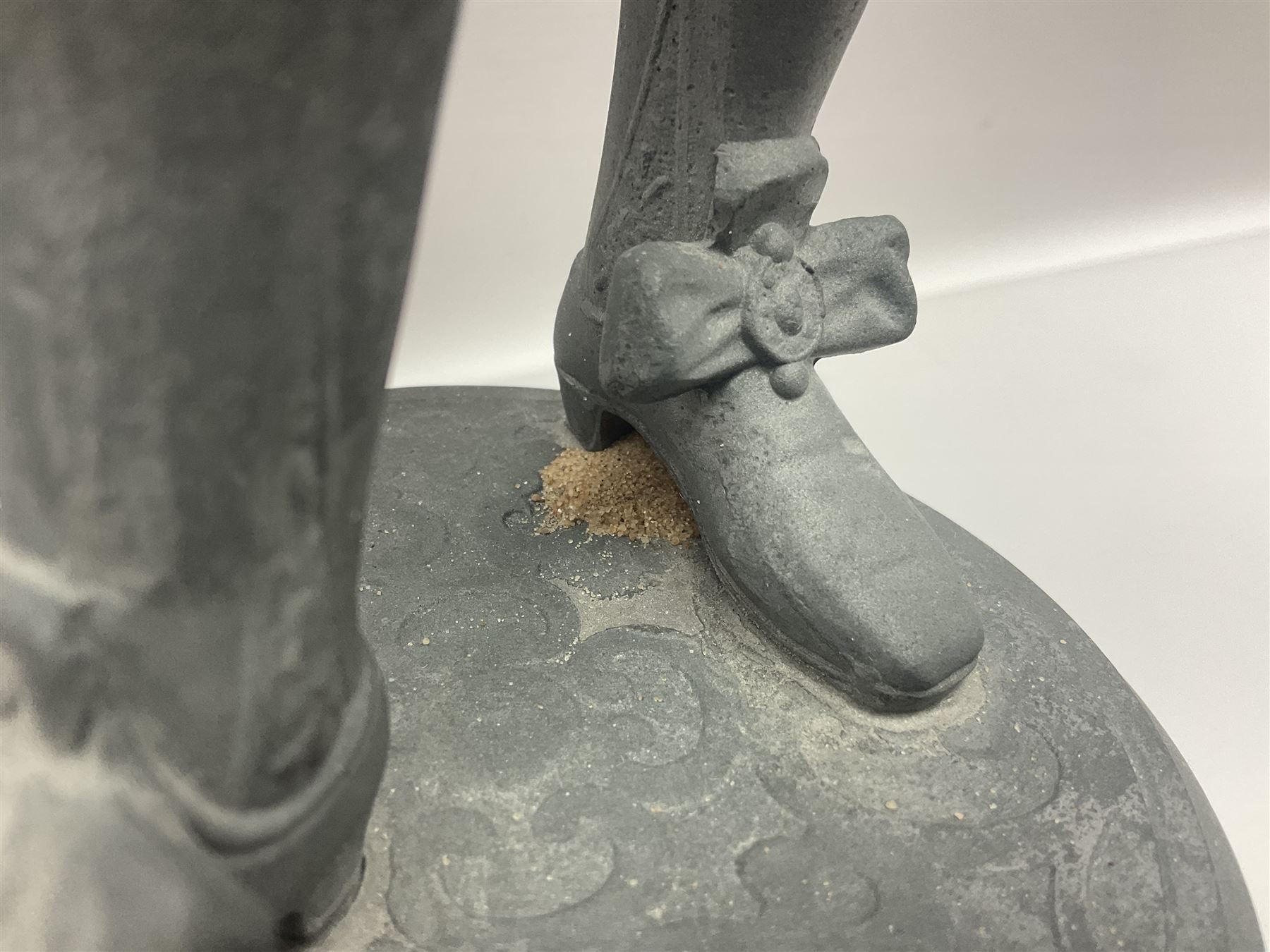 Pair of spelter figures modeled as Cavaliers, together with a spelter figure of Joan of Arc, largest H52cm