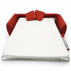 Dienne - Sofabed upholsted in red fabric, with two matching cushions