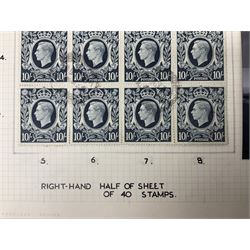 Queen Victoria and later Great British stamps, including five shillings, three pence block of four, block of twenty King George VI used ten shillings dark blue etc
