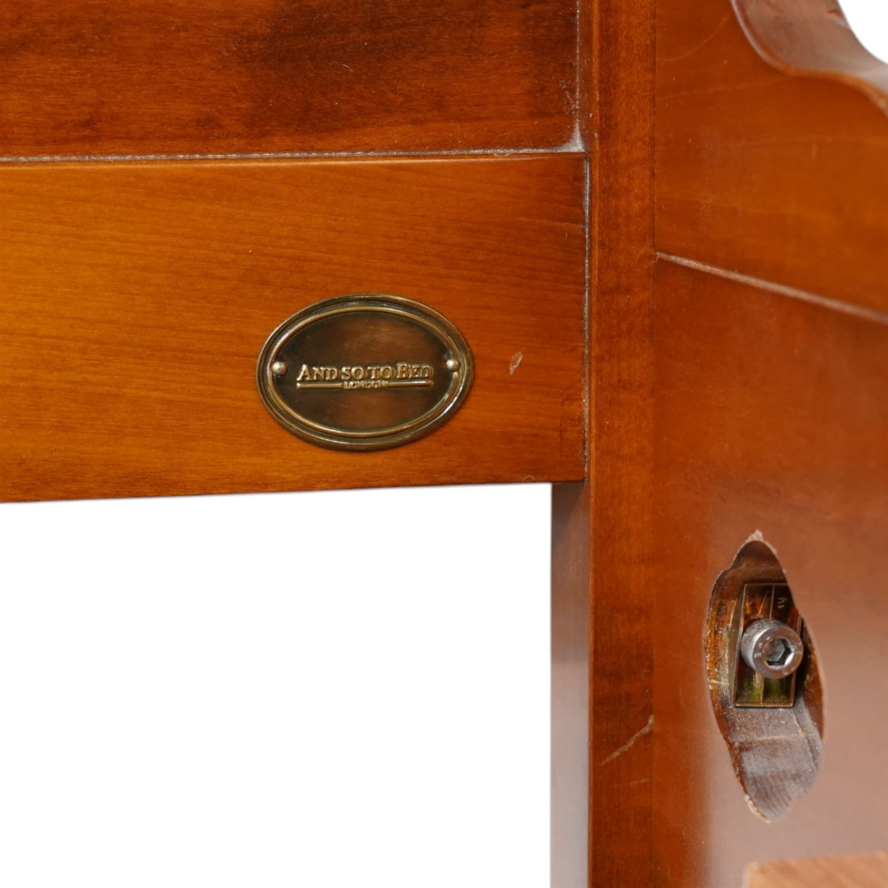 And So To Bed - 6ft super king cherry wood sleigh bed, with turned rails above a panelled head and footboard, with applied brass flowers and foliate mounts, raised on square tapering supports