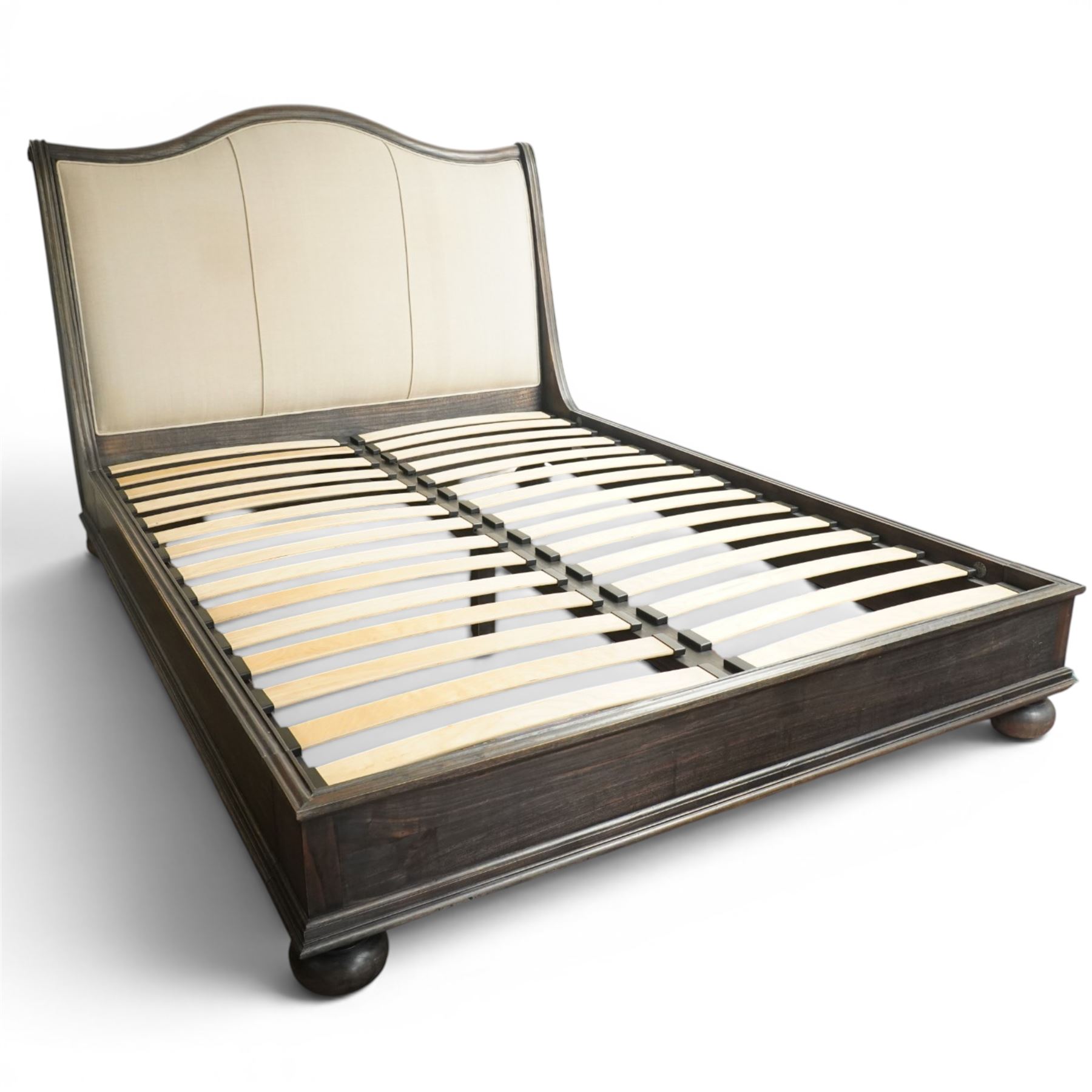Frank Hudson - king size 'Safari' bed with charcoal finish and linen headboard over slatted base