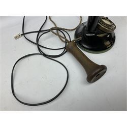 Early 20th century Danish wind up pillar telephone, together with a candlestick telephone with brass dial, wind up telephone H33cm 