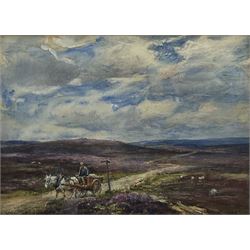 Rowland Henry Hill (Staithes Group 1873-1952): Moorland Cross Roads above Lealholm with Horse and Cart, watercolour and gouache signed and dated 1932, 26cm x 37cm