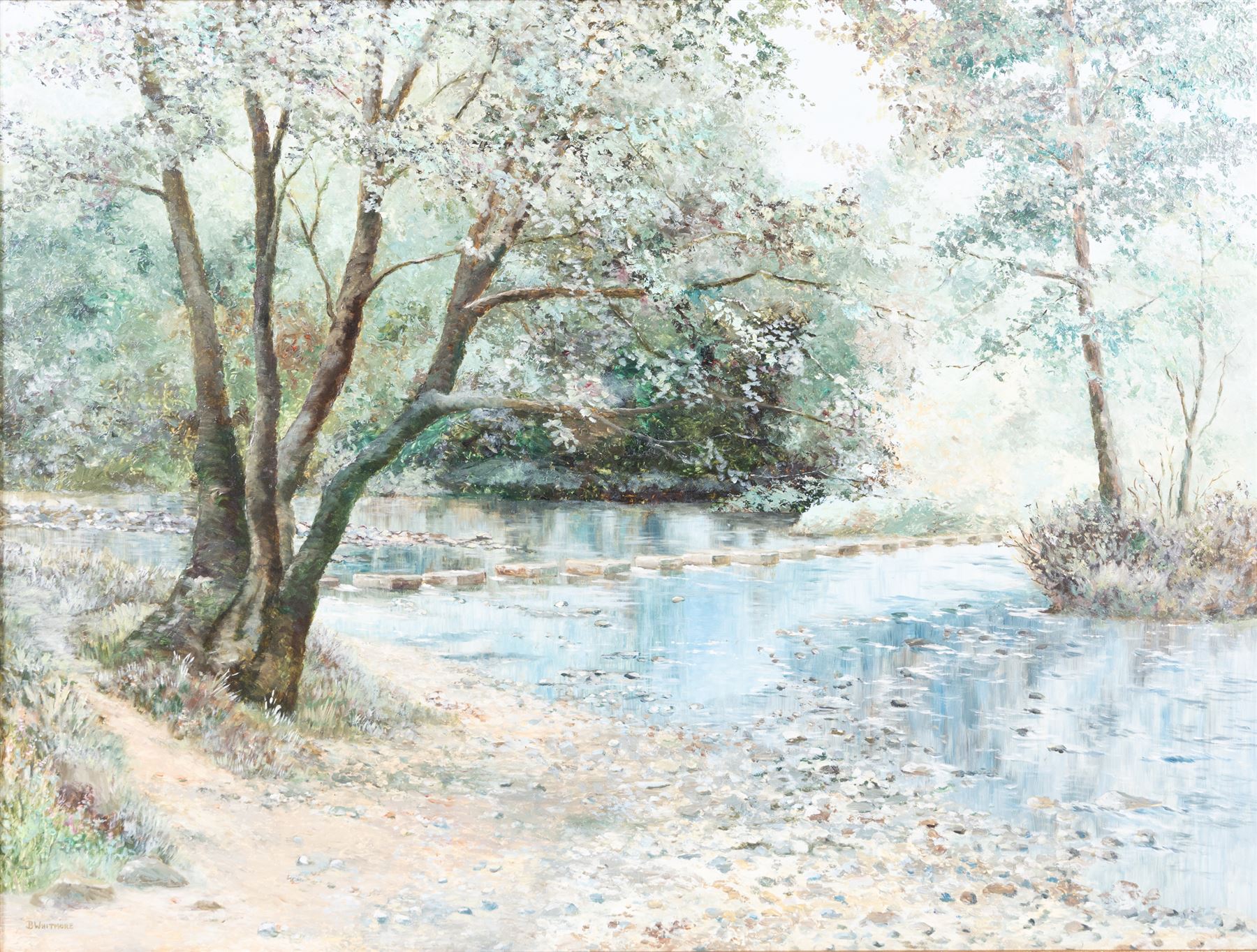 Barbara Whitmore (Whitby 20th century): River Views, pair oils on board signed 55cm x 73cm (2)