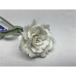 Seven Lladro flowers, comprising Japanese Camelia on base no 5181, Yellow Begonia on base no 5186, Miniature Begonia on base no 5188, Chrysanthemum on base no 5189, California Poppy no 5190.B, Miniature Begonia 5188.B and White Carnation no 5184.B, together with Lladro Spanish Joining pack with 17616 Winter Bell, Additional Lladro parasols and flowers etc 