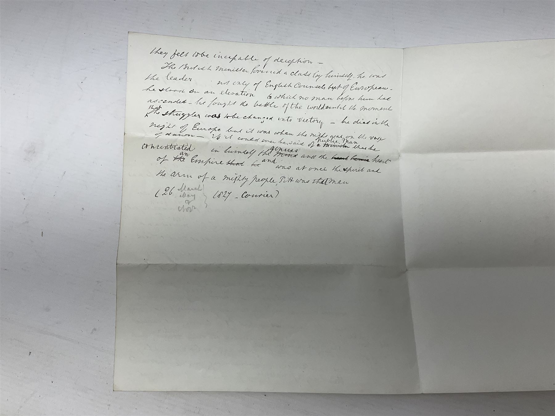 George IV Coronation ephemera, comprising a hand written description of the Coronation Procession as experienced by J.Rivington Hill, sent to his sister Miss Hannah Maria Hill, dated 26th July 1821, a hand drawn map of the Coronation route, probably by the same hand and newspaper cuttings from 1937, relating to the Coronation of George VI, together with a three hand written extracts of William Pitts speech in support of William Wilberforce on the abolition of slavery in 1792, taken from two books, including Life of the Right Honourable William Pitt, by Philip Henry Stanhope and a printed copy of the 'Memoir of the Late Henry Park Esq Surgeon of Liverpool'
