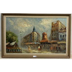 V Bergen (Continental Contemporary): Street Scene with Windmill, oil on board signed 43cm x 73cm