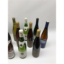Mixed alcohol including Pieroth Grun-Gold 1983 Klusserather St. Michael Auslese 70cls, Pieroth Blue 1987 Kabinett Nahe 700ml, 7.5%vol etc, various contents and proofs, 18 bottles
