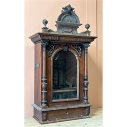 Victorian Penny-in-the-slot Polyphone, the walnut case with arched pediment and applied ca...