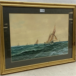 J W Pringle (19th/20th century): Grimsby Fishing Boat and other Sailing vessels, pair watercolours signed and dated 1909, 34cm x 49cm (2)