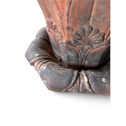 Small 19th century terracotta octagonal planter with stand, flower and leaf design