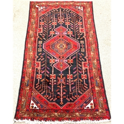 20th century Persian blue ground rug, geometric pattern, 280cm x 150cm