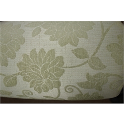  Three piece lounge suite - three seat sofa (W190cm, D93cm), pair matching armchairs (W104cm), upholstered in pale green floral fabric  