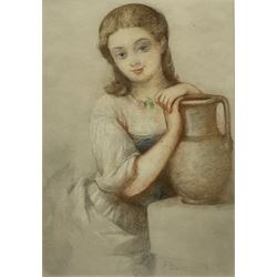 Jean Pierre Victor Dartiguenave (French c.1814-185): Girl with a Jug of Water, pastel signed 32cm x 22cm