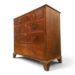 18th century oak chest, fitted with two short and three long graduating drawers, bone escutcheons and brass swan neck handles, bracket feet