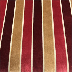  Two seat sofa, upholstered in red and gold striped fabric, W160cm MAO0503  