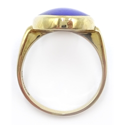  9ct gold single stone oval lapis lazul ring, hallmarked  