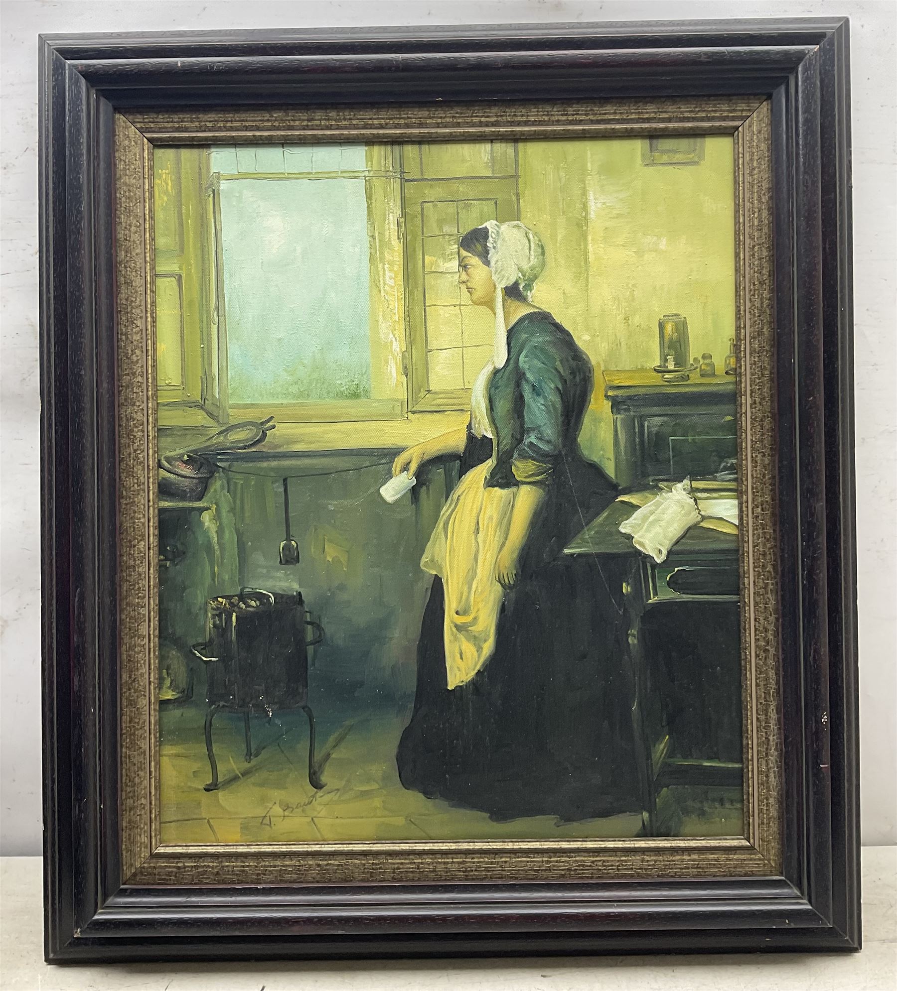 After Sir Thomas Lawrence (British 1769-1830): Mr and Mrs John Julius Angerstein, oil on canvas unsigned, titled on the mount 58cm x 49cm; After Domenico Induno (Italian 1815-1878): The Letter, oil on canvas signed 58cm x 49cm (2)