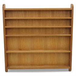 Mouseman - oak plate rack, with five shelves each with twin grooves, wall mountable, with signature mouse carving by Robert Thompson of Kilburn