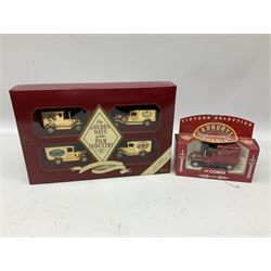 Collection of Diecast model vehicles, including Lledo The Golden Days of the Film Industry limited edition set, Lledo H Samuel boxed vehicle, and other similar examples 