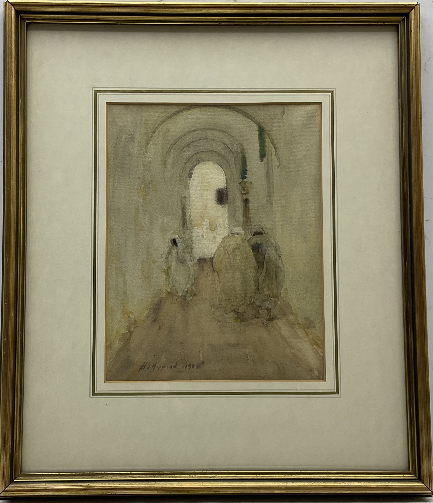 Henry Silkstone Hopwood RSW RBC (Staithes Group 1860-1914): Figures in a North African Passageway, watercolour signed and dated 1906, 27cm x 21cm