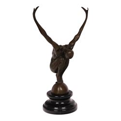 After Milo - bronze figure of a man in perfect balance, bearing signature and foundry mark, overall H29cm