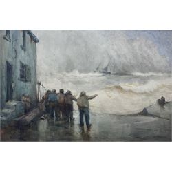 Ernest Dade (Staithes Group 1864-1935): 'Ashore' - Fishermen beside the Old Cod and Lobster Staithes, watercolour signed 49cm x 74cm 
Provenance: exh. Royal Academy 1888 No.1394