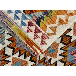 Maimana Kilim runner, multi-coloured geometric design, 302x86cm 