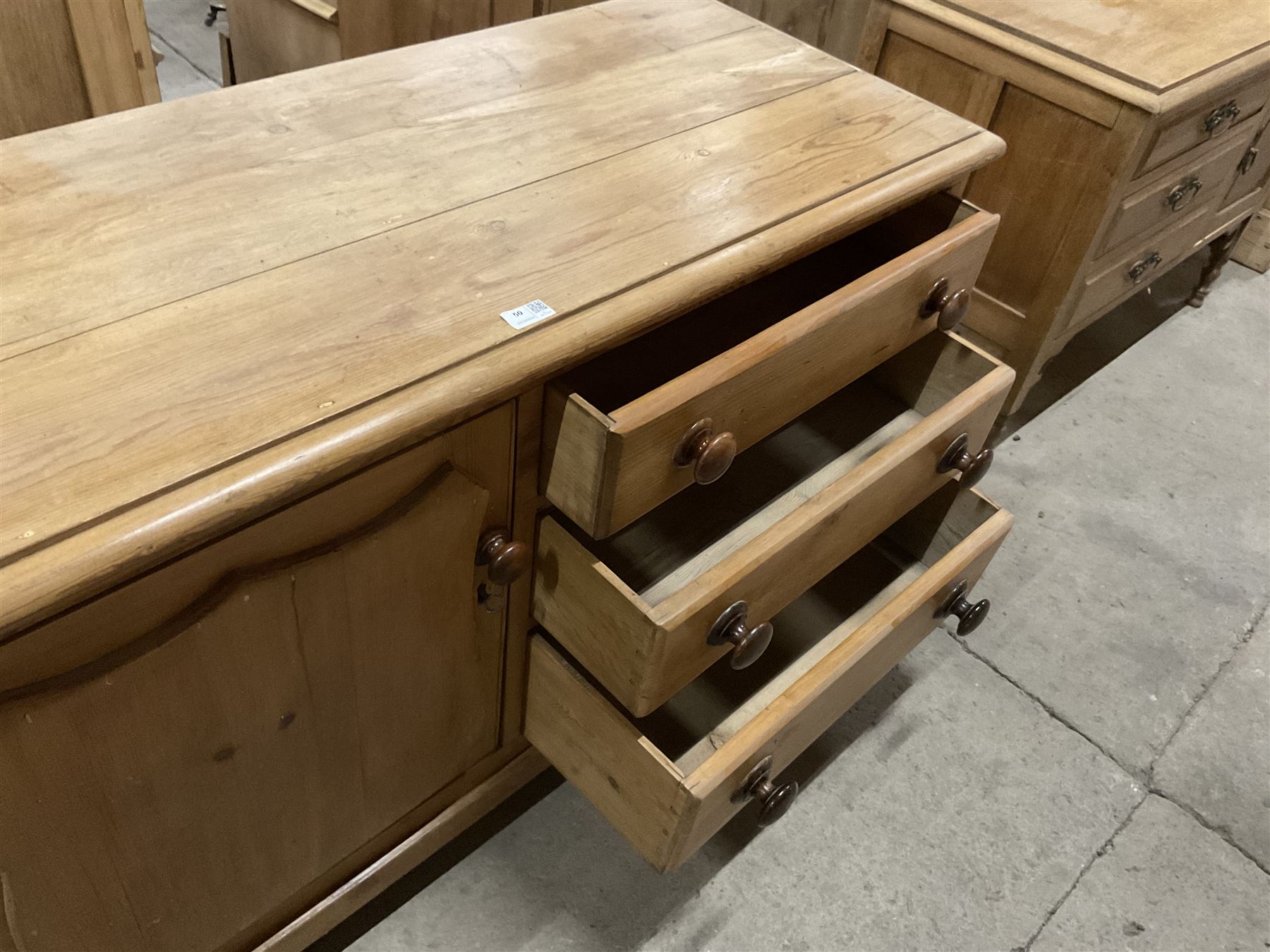 Victorian pine dresser, fitted with single cupboard door with shield shaped panel and three drawers, on bun feet - THIS LOT IS TO BE COLLECTED BY APPOINTMENT FROM THE OLD BUFFER DEPOT, MELBOURNE PLACE, SOWERBY, THIRSK, YO7 1QY