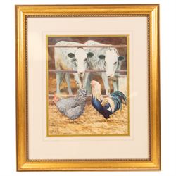 Richard Bolton (British 1950-): Chickens and Cows, watercolour signed and dated '03, 30cm x 24cm; Ray Canham (British 20th Century): 'The Forgotten Gate', gouache signed and dated '85, titled on the mount 27cm x 37cm (2)