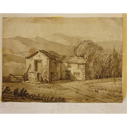  Barn Study, pen and ink study unsigned, attributed verso to David Cox (British 1783-1859):  18cm x 25cm  