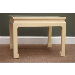  Ivory finish coffee table with pale rose detailing, square supports, W61cm, H46cm, D61cm  