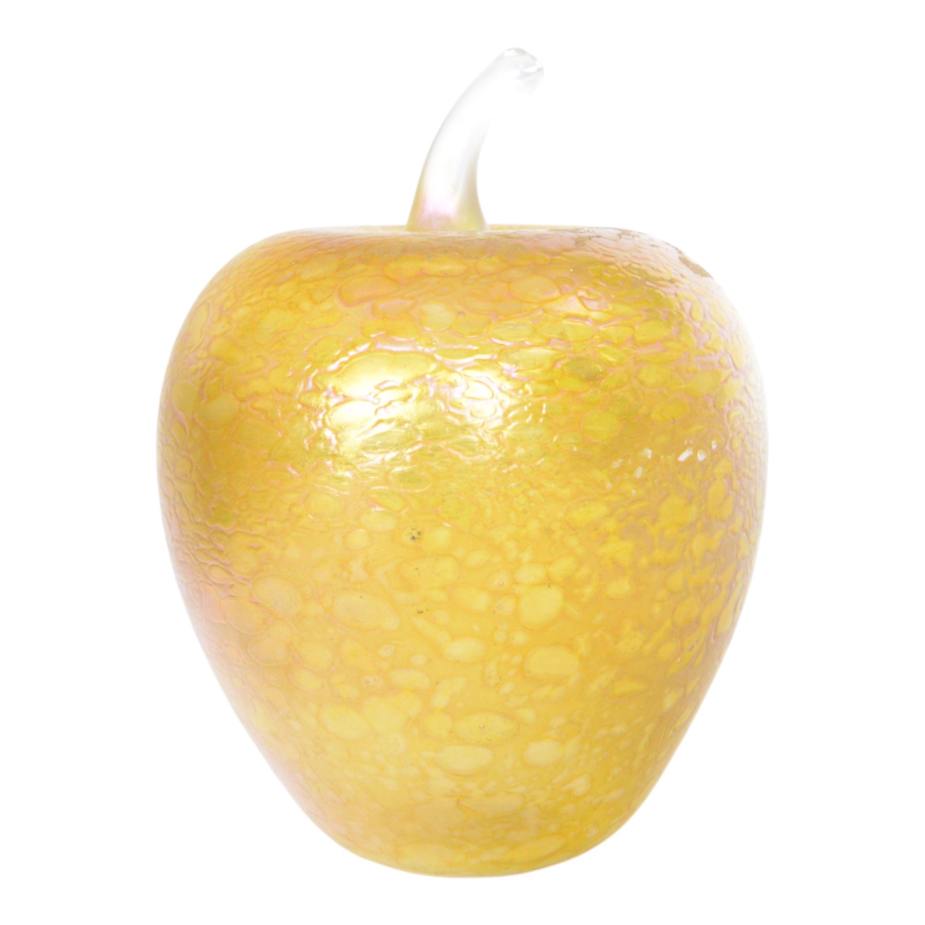 John Ditchfield for Glasform, two iridescent gold Art Glass paperweights, modeled as a mushroom and apple, apple H19cm