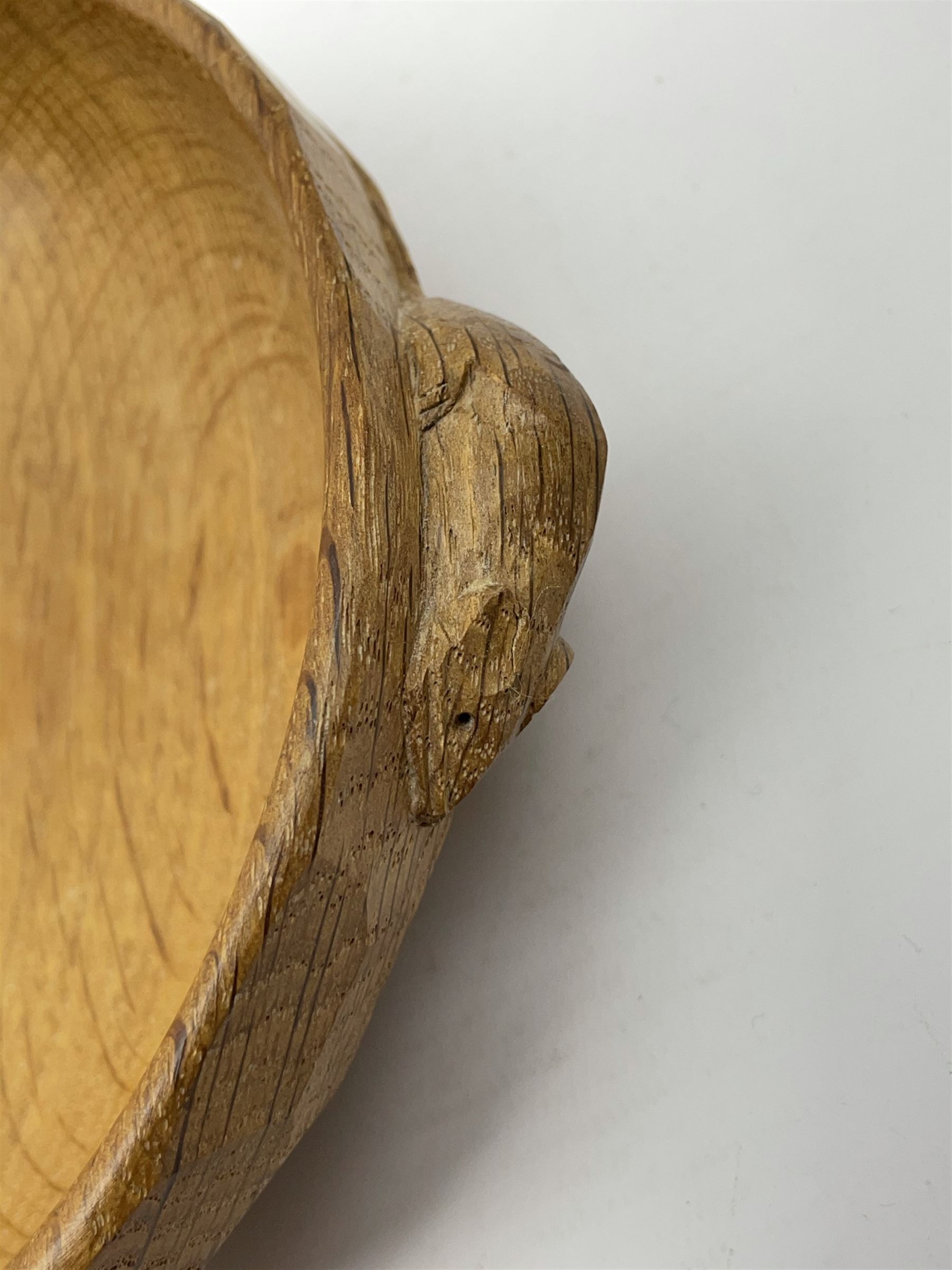 'Mouseman' tooled oak nut bowl carved with mouse signature, by Robert Thompson of Kilburn