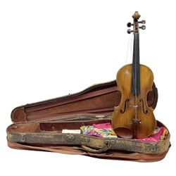 German trade violin c1900 with 36cm two-piece maple back and ribs and spruce top L59.5cm overall; in carrying case with outer canvas cover