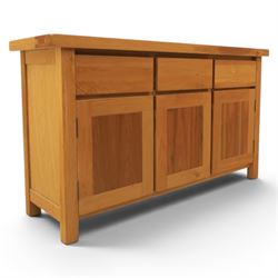 Contemporary oak sideboard, fitted with three drawers and three cupboards
